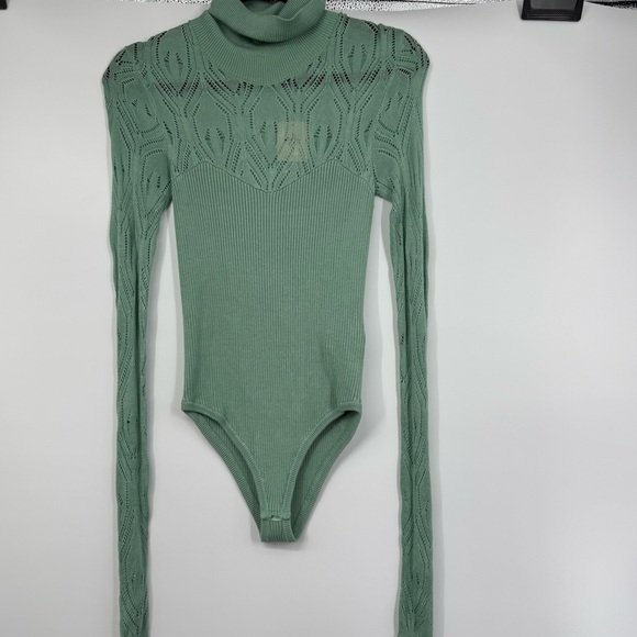Free People Tops - NWT Free people Pretty in Pointelle Turtleneck Bodysuit in green
